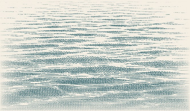 Ink drawing of open sea as fine hatching